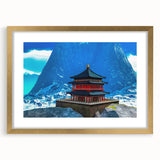Extra large abstract art print of Bhutan scenery in gold frame, featuring textured design with earthy tones.