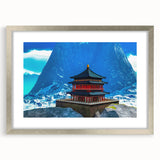 Textured art print of an abstract Bhutanese landscape in muted earth tones, framed in silver, ideal for bedroom art.