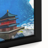 Extra large framed canvas featuring a textured, colorful Bhutanese landscape, ideal for living room decor.