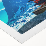 Art deco poster of a Bhutanese landscape in muted earth tones on rolled canvas, suitable for dining room decor.