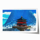 Extra large rolled print of a Bhutanese landscape with vibrant green and brown tones, ideal for art wall dining room.