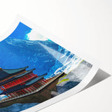 Extra large rolled print featuring line art flowers in muted tones, ideal for large living room wall art.