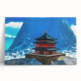Black and white photograph of Bhutanese landscape on stretched canvas, ideal for kitchen wall art.