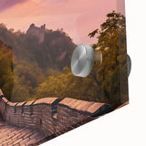 Acrylic print of the Great Wall of China in muted earth tones, ideal for dining room art in a mid-century modernist style.
