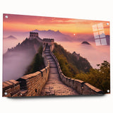Acrylic print of the Great Wall of China in muted earth tones, suitable for bedroom or dining room decor.