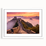 Abstract art print of the Great Wall of China in muted earth tones on a framed white mat.