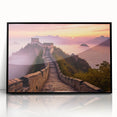 Acrylic print of the Great Wall of China in muted earth tones, framed in black, suitable for modern art wall decor.