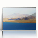 Framed acrylic print of a Tibetan landscape in muted earth tones, suitable as modern art wall decor.