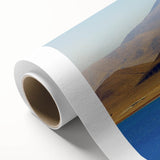 Art deco poster of Tibetan landscape in soft blue and green hues on rolled canvas, ideal for nursery wall art.