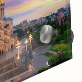 Large abstract wall art in mid-century modernist style, acrylic glass print with vibrant hues, ideal for dining room art.