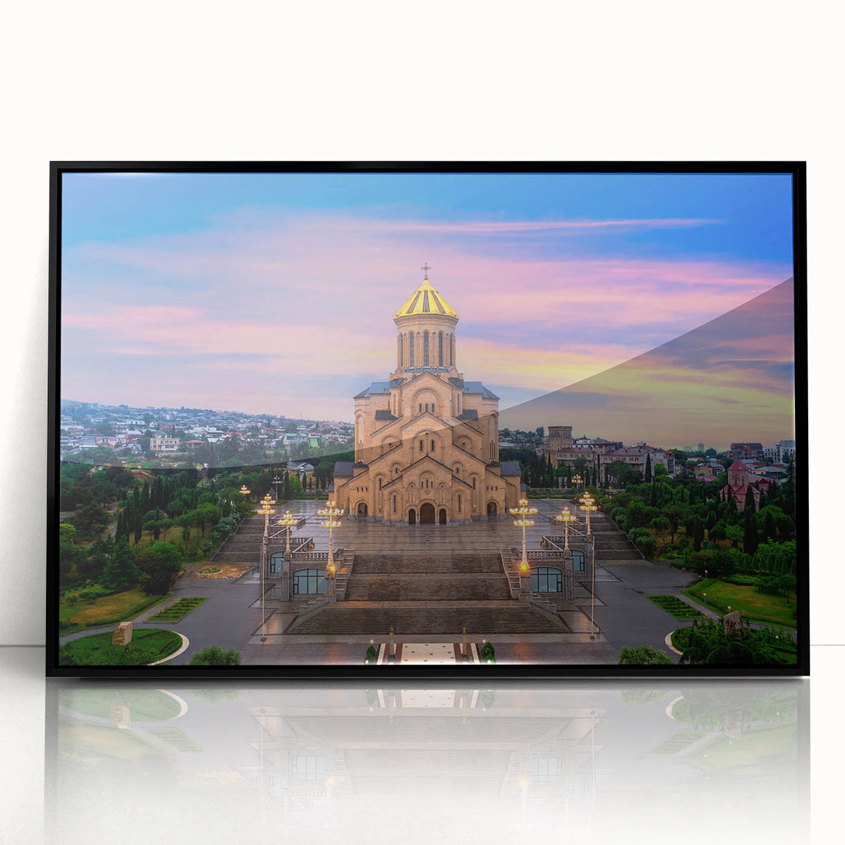 Large abstract wall art depicting a vibrant, multicolored scene on black acrylic, framed, ideal for modern art wall decor.