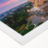 Art deco poster of a stylized Georgia landscape on rolled canvas, featuring muted earth tones.