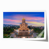 Extra large rolled print featuring a floral art scene from Georgia, Asia in vibrant colors, ideal for dining room wall art.