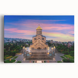 Black and white large art print of Georgia's mountainous scenery on stretched canvas, ideal for kitchen wall art.