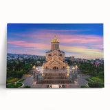 Large black and white stretched canvas of a Georgian landscape, ideal for kitchen wall art or bedroom decor.