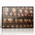 Large abstract wall art depicting Hong Kong skyline in muted gray and blue, framed in black acrylic.