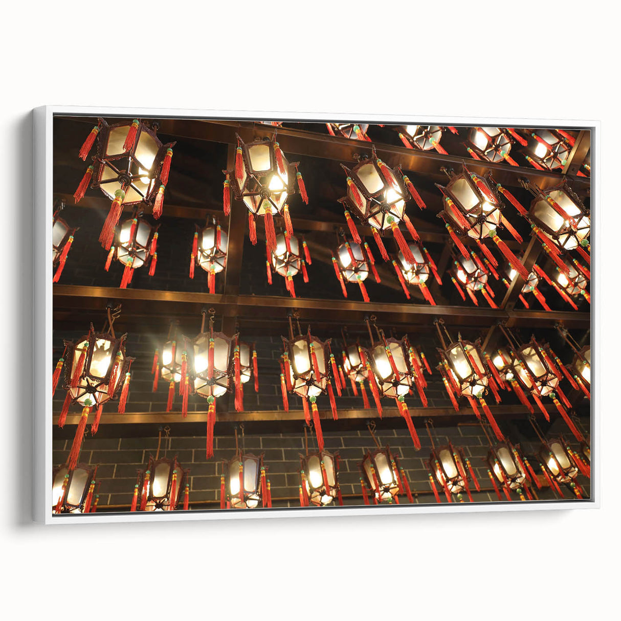 Vintage poster art of Hong Kong skyline in vibrant colors on extra large framed canvas, ideal for living room decor.