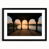 Abstract art print featuring a vibrant, textured depiction of an Indian landscape on a large framed canvas.