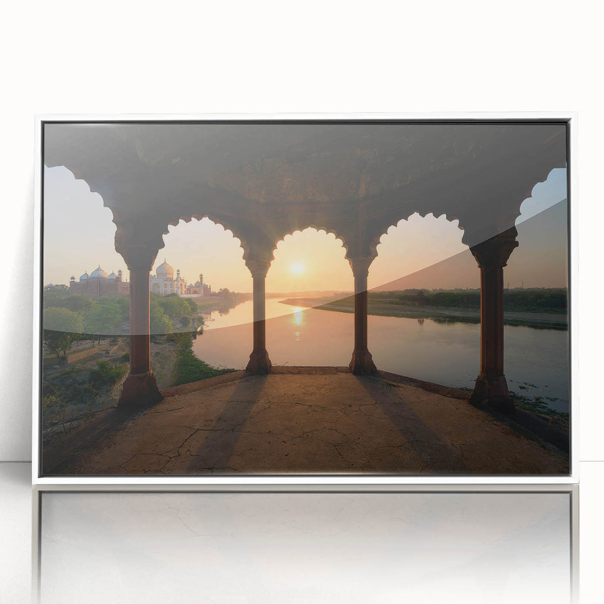 Acrylic print of a modern art depiction of Indian scenery in art deco style, with vibrant colors, ideal for nursery wall art.