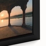 Extra large black wall art featuring a textured, colorful Indian scenery on framed canvas, ideal for living room decor.