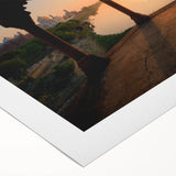 Art deco poster depicting a serene Indian landscape in muted earth tones on rolled canvas, suitable for dining room decor.