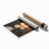 Extra large rolled print of an Indian landscape with floral elements in soft pastels.