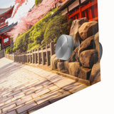 Large abstract depiction of Kyoto scenery in muted earth tones on acrylic glass, suitable for dining room art.