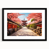 Extra large wall art featuring a colorful, abstract depiction of Kyoto, Japan in textured art print on framed canvas.