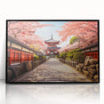 Large abstract wall art of Kyoto scenery in mid-century modernist style, featuring muted earth tones on a framed acrylic.