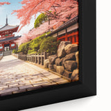 Extra large framed canvas featuring a textured depiction of a Kyoto scenery in vibrant, colorful art.