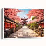 Vintage poster art featuring a colorful Kyoto scenery on a large framed canvas, ideal for living room decor.