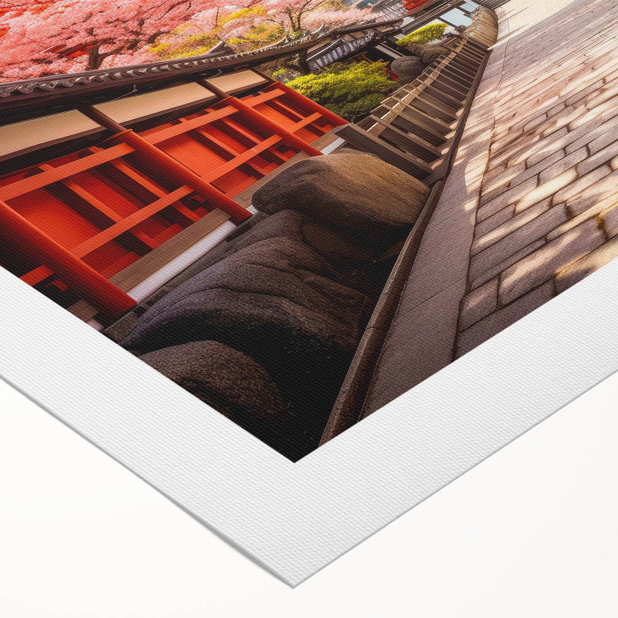 Art deco poster of Kyoto scenery in muted gold and green tones on rolled canvas, suitable for dining room decor.