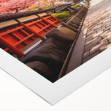 Art deco poster of Kyoto scenery in muted gold and green tones on rolled canvas, suitable for dining room decor.