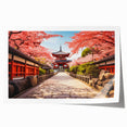 Japanese Kyoto scenery on rolled print featuring delicate floral elements in soft pastel shades.