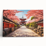 Black and white ink-style depiction of Kyoto on stretched canvas, suited for kitchen or bedroom wall art.