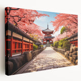 Kyoto scenery on large stretched canvas with soft green and brown tones, suitable for kitchen wall art.