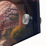 Large abstract depiction of a Japanese landscape in muted earth tones on acrylic glass, suitable for dining room art.