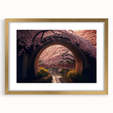 Extra large abstract art print featuring a textured scenery of Japan in gold frame, suited for living room decor.