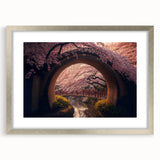 Textured abstract art print depicting a serene Japanese landscape, with muted earth tones on a framed canvas.