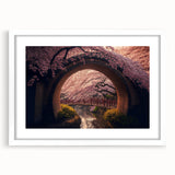 Abstract art print depicting a serene Japanese landscape in muted earth tones on a framed white mat.