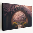 Japanese cherry blossom scene in soft pink and white hues on large stretched canvas, ideal for kitchen wall art.