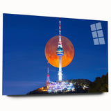 Large abstract wall art depicting an Asian landscape in muted earth tones on acrylic glass.