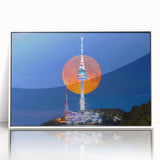 Acrylic print of a serene Korean landscape in muted earth tones, framed in white, suitable for modern art wall decor.