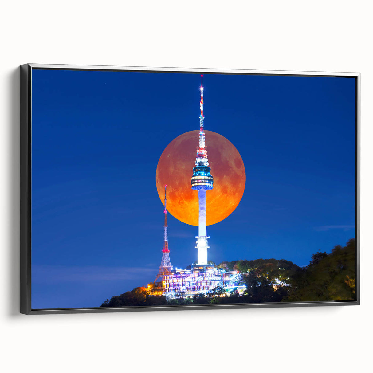 Black and white framed canvas featuring a vintage Korean landscape, ideal for bedroom decor.