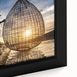 Extra large framed canvas featuring a textured, colorful Asian landscape in black with vibrant hues.