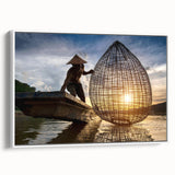 Vintage poster art of a Laos scenery in vibrant colors on a framed canvas, ideal for living room decor.