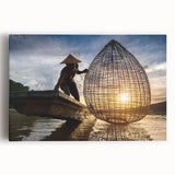 Black and white photograph of a Laos landscape on stretched canvas, ideal for kitchen wall art.