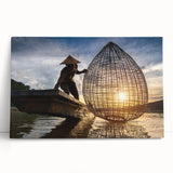 Black and white photograph of a Laos scenery on stretched canvas, ideal for kitchen wall art or bedroom ambiance.