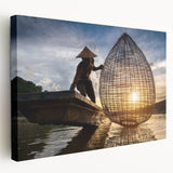 Scenic Laos landscape on large stretched canvas with vibrant green and blue tones, suitable for kitchen wall art.