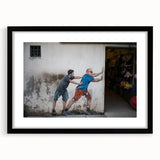 Extra large, textured abstract art print showing vibrant, colorful Malaysian scenery on a black framed canvas.